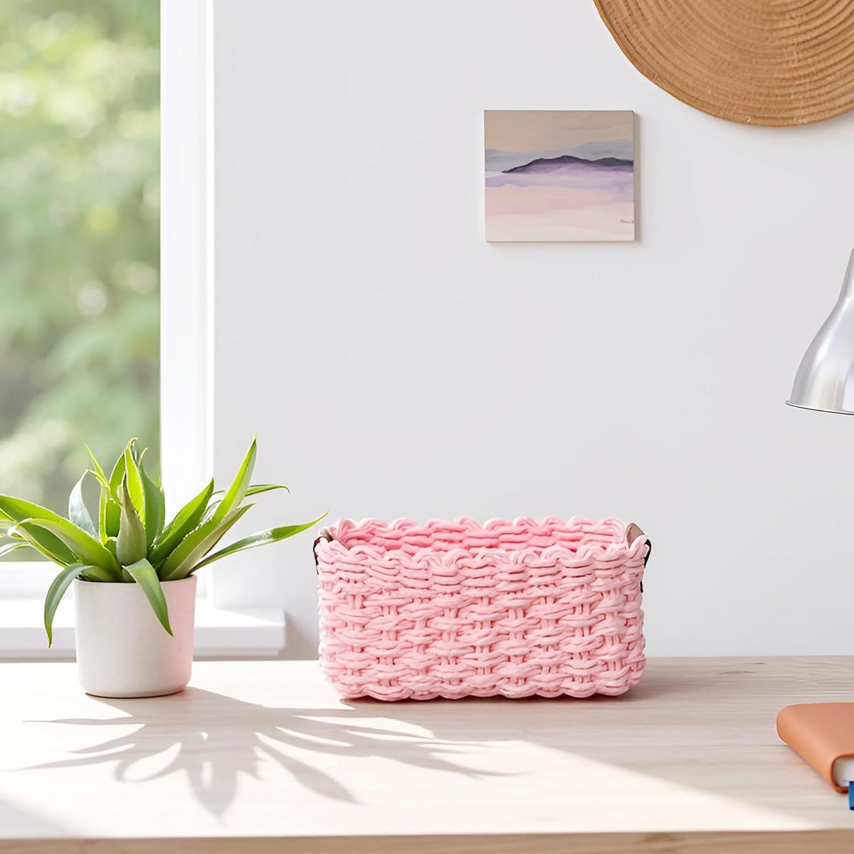 Woven Paper Rope Wicker Basket for Organizing(Set of 3,Pink)