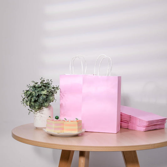 24-Pack Pink Gift Bags with Handles – 8" Goodie Bags for Party Favor Bags, Baby Showers, Birthdays & Special Occasions (Pink)