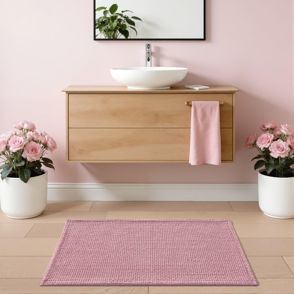 Chenille Bath Mat 24x16, Soft Absorbent Bathroom Rugs, Pink