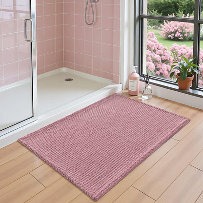 Chenille Bath Mat 24x16, Soft Absorbent Bathroom Rugs, Pink