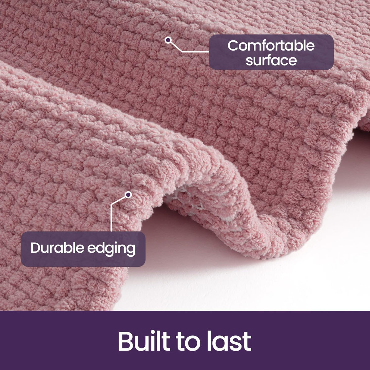 Chenille Bath Mat 24x16, Soft Absorbent Bathroom Rugs, Pink