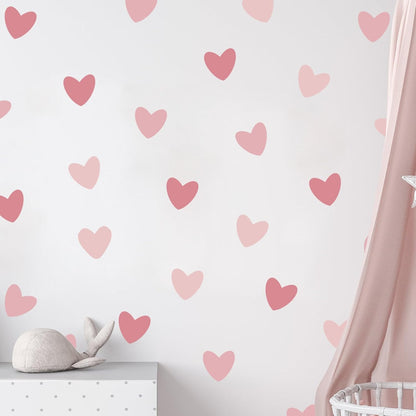 48 Pink Heart Wall Stickers Art Decals for Kids Baby Bedroom Décor