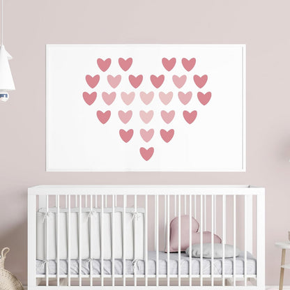 48 Pink Heart Wall Stickers Art Decals for Kids Baby Bedroom Décor
