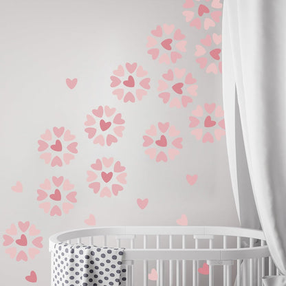 48 Pink Heart Wall Stickers Art Decals for Kids Baby Bedroom Décor