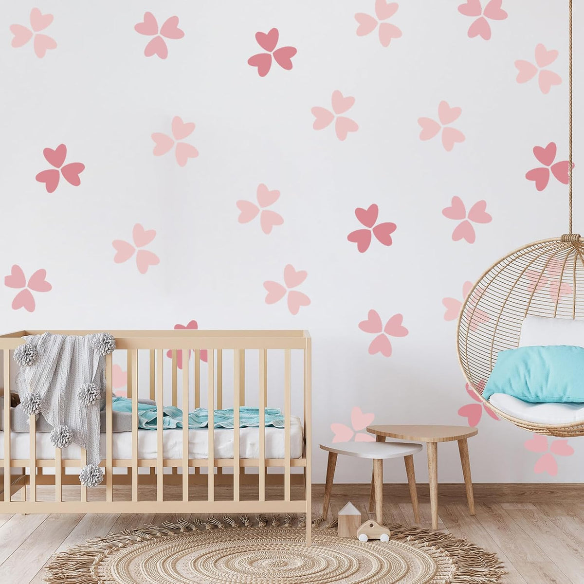 48 Pink Heart Wall Stickers Art Decals for Kids Baby Bedroom Décor