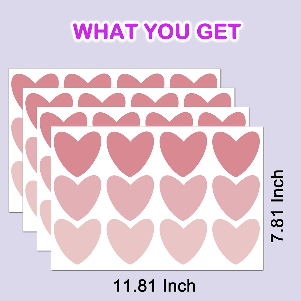 48 Pink Heart Wall Stickers Art Decals for Kids Baby Bedroom Décor