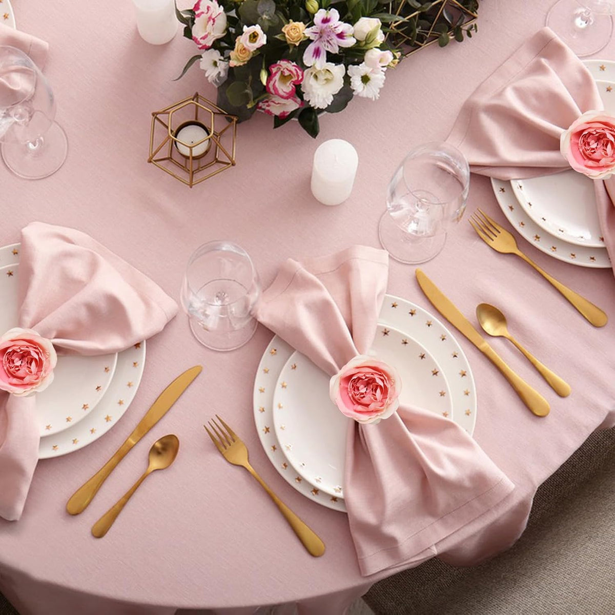 4 Pack Pink Flower Napkin Rings Elegant Pearl Napkin Rings Rustic Rose Napkin Rings for Wedding Birthday Banquet Anniversary