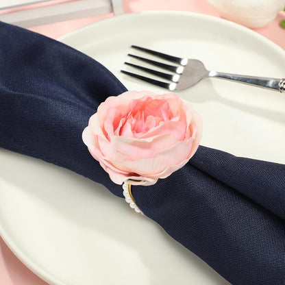 4 Pack Pink Flower Napkin Rings Elegant Pearl Napkin Rings Rustic Rose Napkin Rings for Wedding Birthday Banquet Anniversary