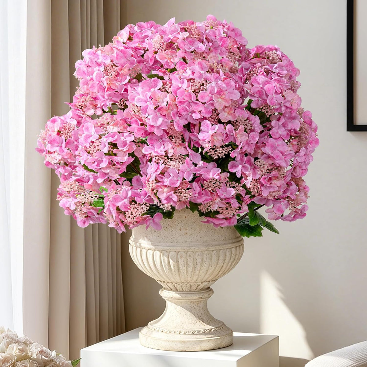 8Pcs Real Touch Hydrangea Pink Hydrangea Artificial Flowers Silk Hydrangea Flowers Full Faux Hydrangea Flowers with Stems for Home Decor Party Arrangements Wedding Bouquets Centerpieces (Light pink)
