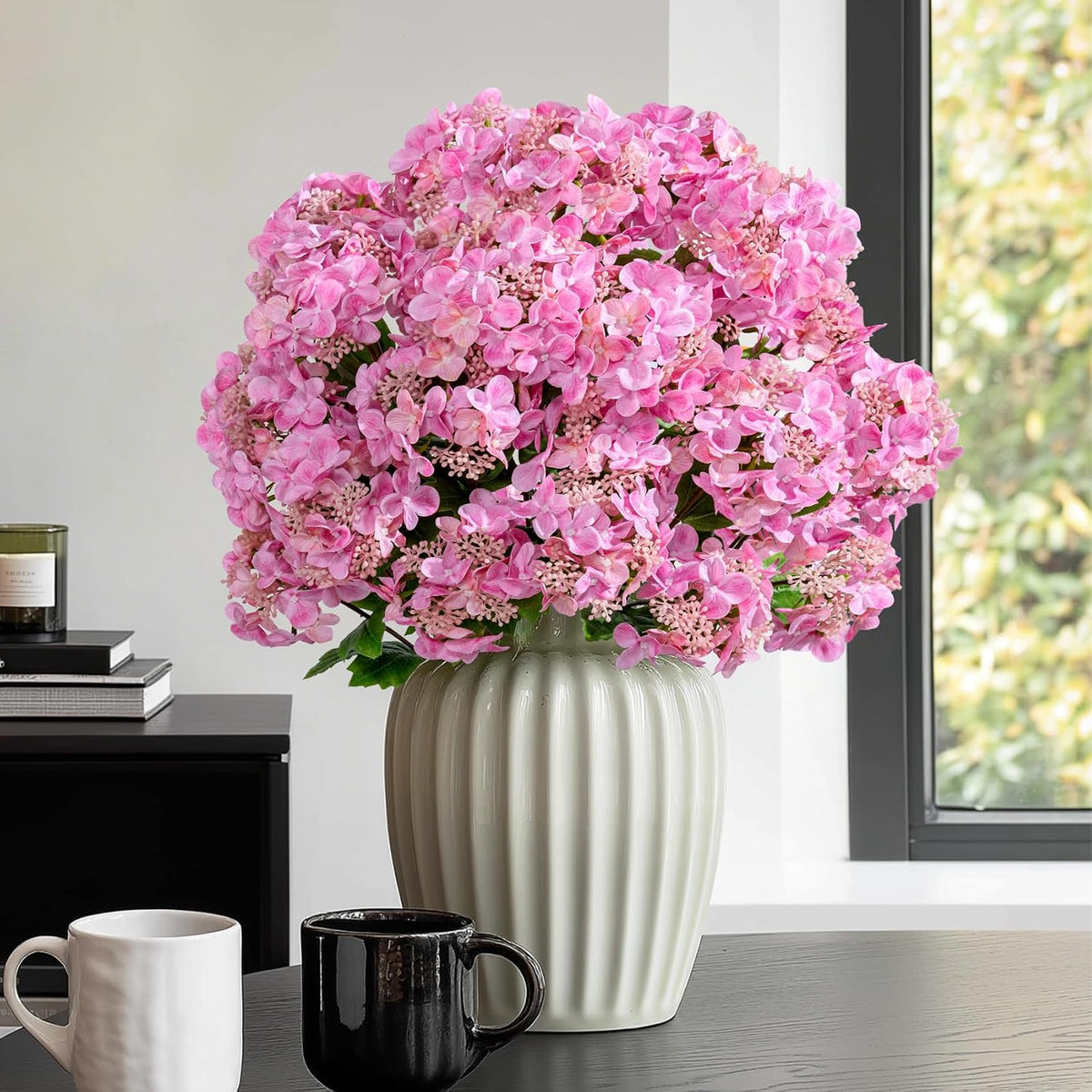 8Pcs Real Touch Hydrangea Pink Hydrangea Artificial Flowers Silk Hydrangea Flowers Full Faux Hydrangea Flowers with Stems for Home Decor Party Arrangements Wedding Bouquets Centerpieces (Light pink)