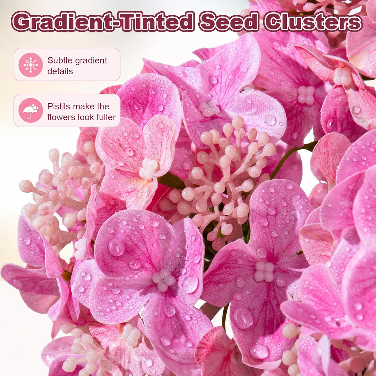 8Pcs Real Touch Hydrangea Pink Hydrangea Artificial Flowers Silk Hydrangea Flowers Full Faux Hydrangea Flowers with Stems for Home Decor Party Arrangements Wedding Bouquets Centerpieces (Light pink)