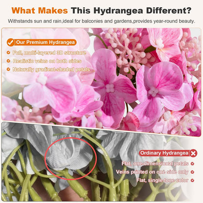 8Pcs Real Touch Hydrangea Pink Hydrangea Artificial Flowers Silk Hydrangea Flowers Full Faux Hydrangea Flowers with Stems for Home Decor Party Arrangements Wedding Bouquets Centerpieces (Light pink)