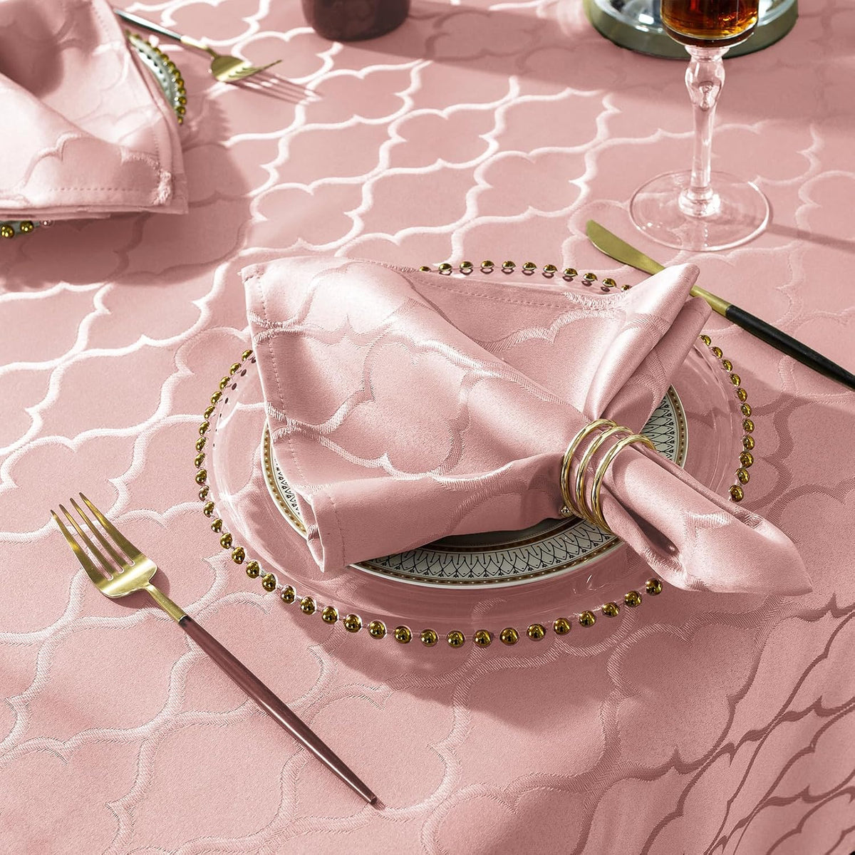 Pink Tablecloth Rectangle Jacquard, 60" x 84" Table Cloth