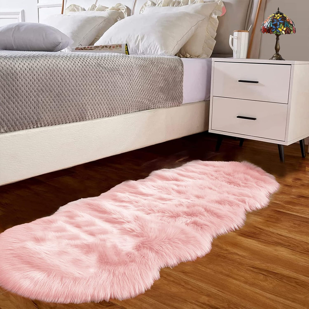 Pink Fur Rug for Bedroom Sheepskin Rug 2x6 Fluffy Runner Rug Dorm Fuzzy Furry Cute Shag Rug Decor Washable Sheepskin