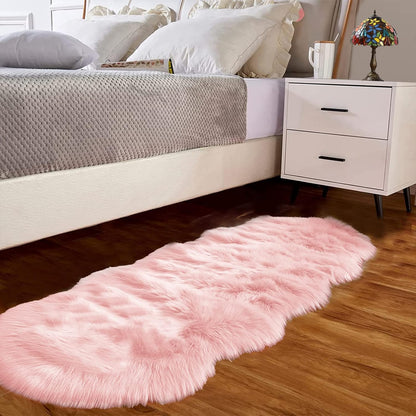 Pink Fur Rug for Bedroom Sheepskin Rug 2x6 Fluffy Runner Rug Dorm Fuzzy Furry Cute Shag Rug Decor Washable Sheepskin