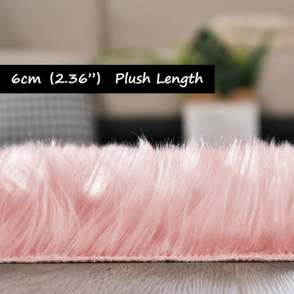 Pink Fur Rug for Bedroom Sheepskin Rug 2x6 Fluffy Runner Rug Dorm Fuzzy Furry Cute Shag Rug Decor Washable Sheepskin