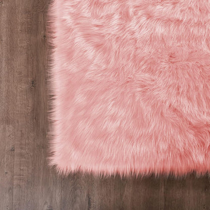 Pink Fur Rug for Bedroom Sheepskin Rug 2x6 Fluffy Runner Rug Dorm Fuzzy Furry Cute Shag Rug Decor Washable Sheepskin