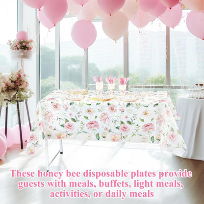 194 Pcs Floral Party Supplies Valentines Pink Floral Scalloped Plates and Napkins Tablecloth Cups Bridal Shower Disposable Tableware Set for Wedding Birthday Baby Shower Tea Party Decoration