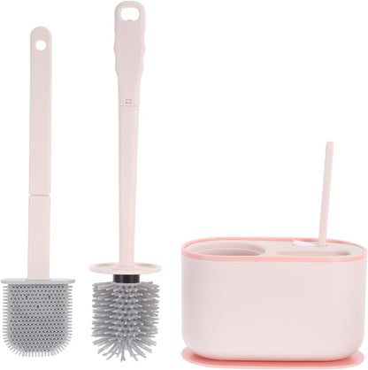Wall Mounted Toilet Brush Set Long Handle Plastic Pink