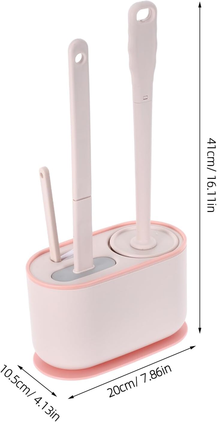 Wall Mounted Toilet Brush Set Long Handle Plastic Pink