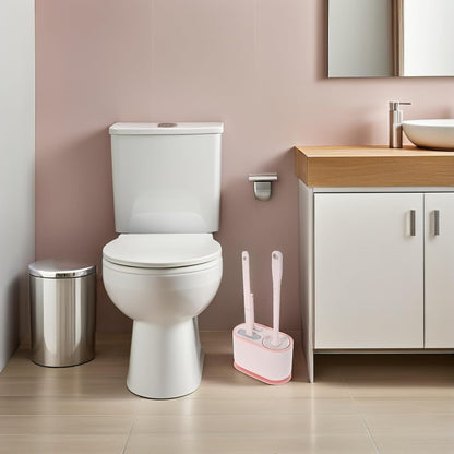 Wall Mounted Toilet Brush Set Long Handle Plastic Pink