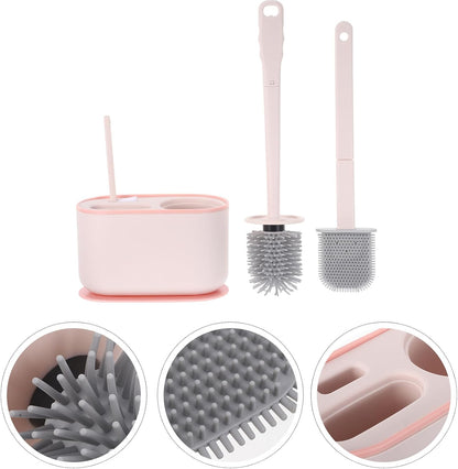 Wall Mounted Toilet Brush Set Long Handle Plastic Pink