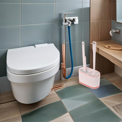 Wall Mounted Toilet Brush Set Long Handle Plastic Pink