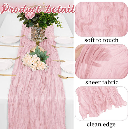 8 Pack Light Pink Cheesecloth Table Runners 20x120 Inch Gauze Table Runner Cheese Cloth 10FT Pink Table Runner Rustic Sheer Runner for Wedding Birthday Party Baby Shower Table Decor