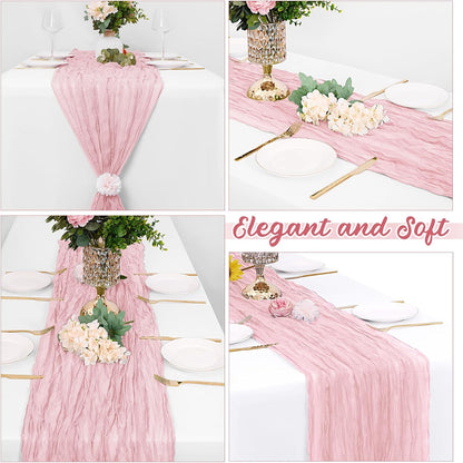 8 Pack Light Pink Cheesecloth Table Runners 20x120 Inch Gauze Table Runner Cheese Cloth 10FT Pink Table Runner Rustic Sheer Runner for Wedding Birthday Party Baby Shower Table Decor