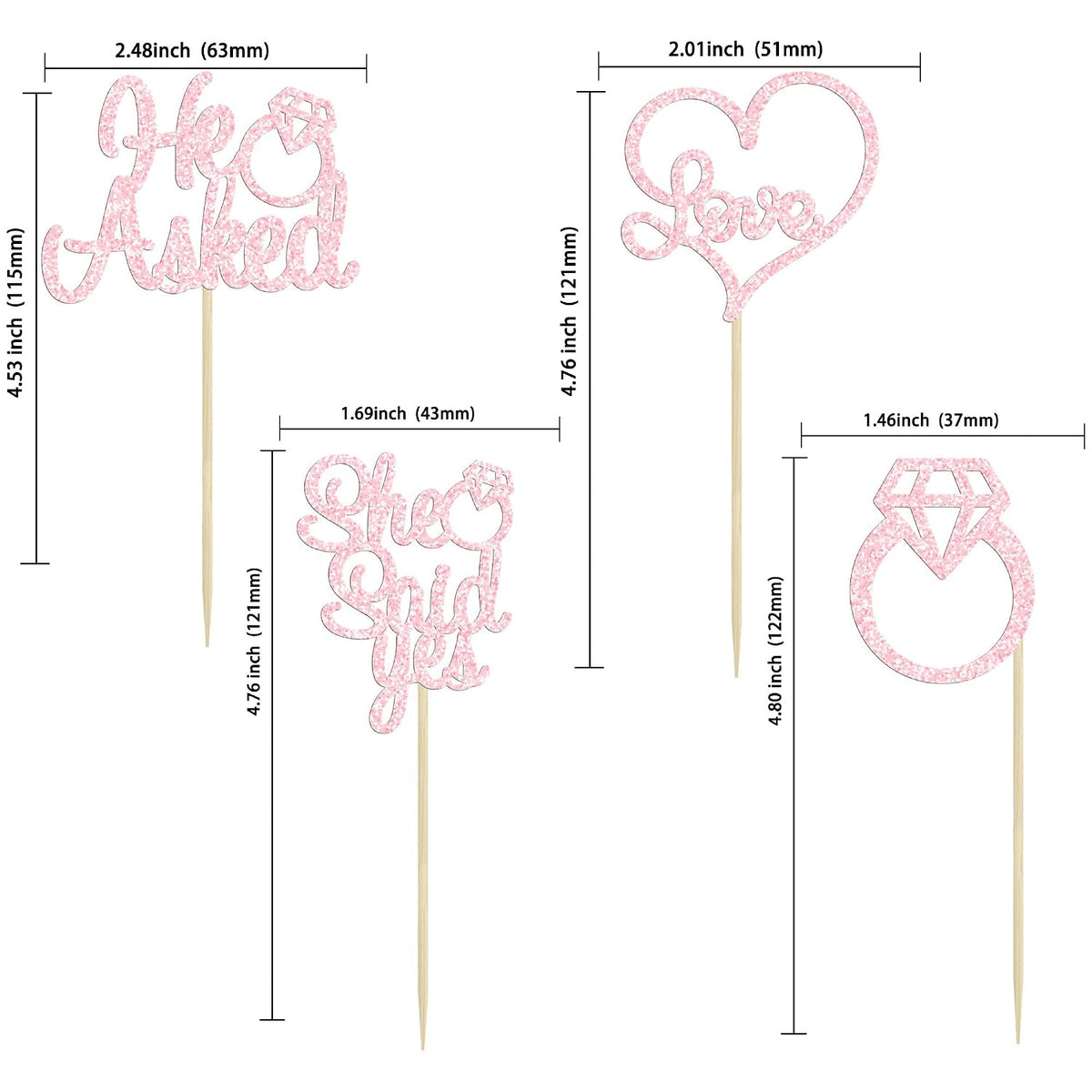 24 Pack He Asked She Said Yes Cupcake Toppers Light Pink Glitter Heart Ring Cupcake Picks Wedding Engagement Bridal Shower Party Cake Decorations Supplies