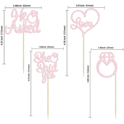 24 Pack He Asked She Said Yes Cupcake Toppers Light Pink Glitter Heart Ring Cupcake Picks Wedding Engagement Bridal Shower Party Cake Decorations Supplies