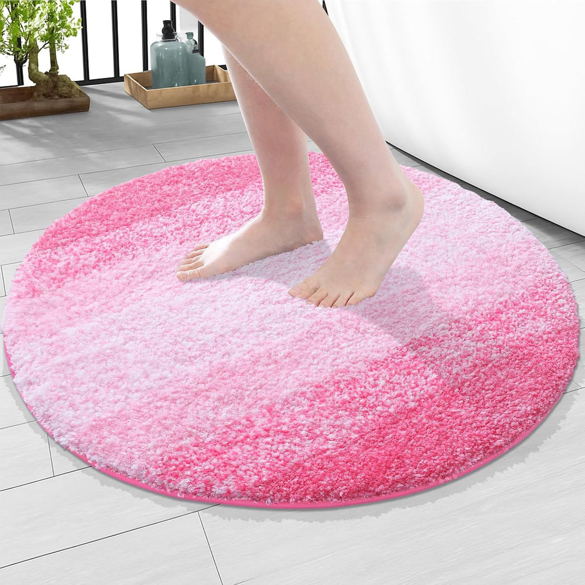 Microfiber Bathroom Rugs, Shaggy Soft and Absorbent Bath Rug, 24x24
