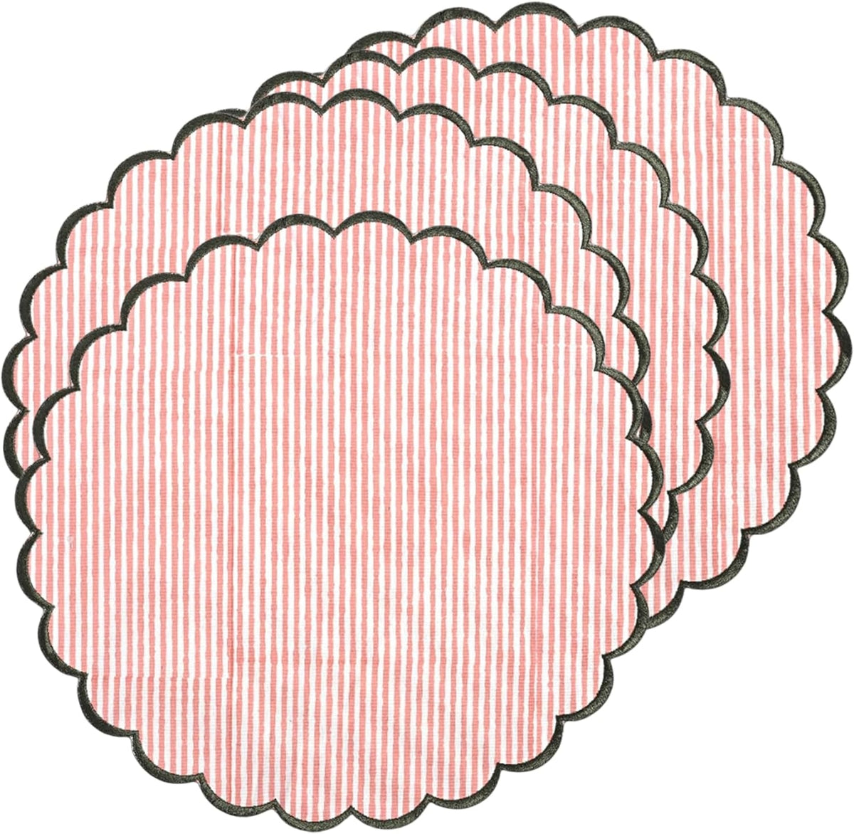 Floral Block Print Round Placemats 15" in, Set of 4,Heart Pink Stripe