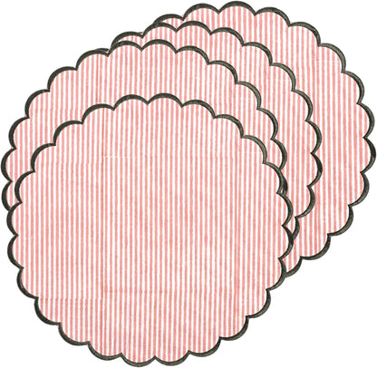 Floral Block Print Round Placemats 15" in, Set of 4,Heart Pink Stripe