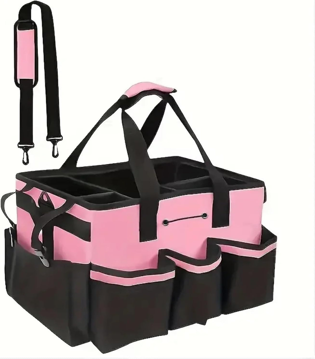 Portable Multi Cleaning Tool Bag Caddy Organizer With Waterproof Pocket Mesh Pockets Trash Holder For Home Car Supplies Storage(Pink)