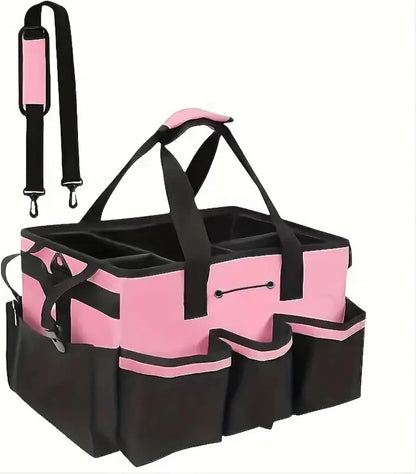Portable Multi Cleaning Tool Bag Caddy Organizer With Waterproof Pocket Mesh Pockets Trash Holder For Home Car Supplies Storage(Pink)