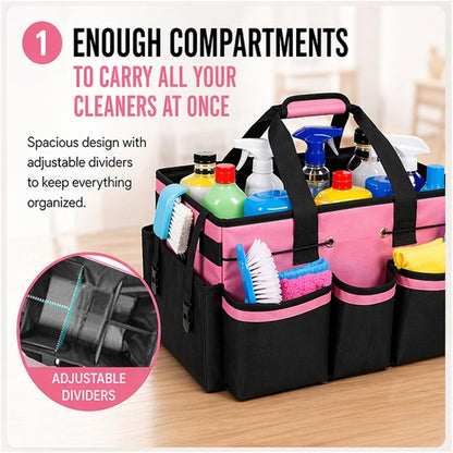 Portable Multi Cleaning Tool Bag Caddy Organizer With Waterproof Pocket Mesh Pockets Trash Holder For Home Car Supplies Storage(Pink)