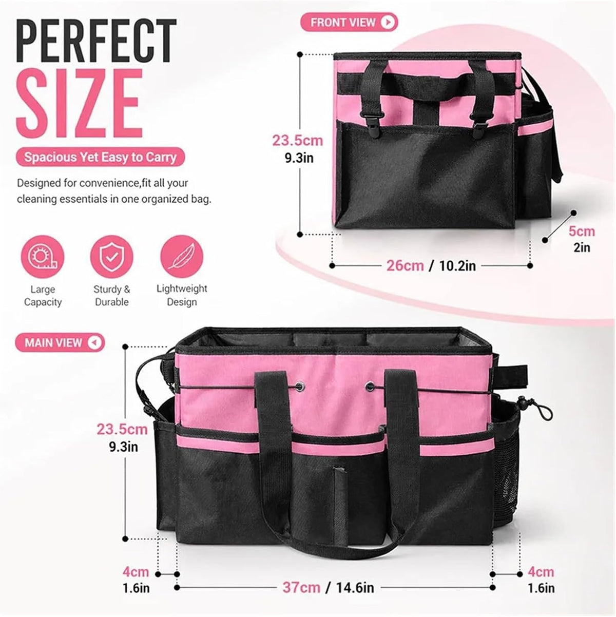 Portable Multi Cleaning Tool Bag Caddy Organizer With Waterproof Pocket Mesh Pockets Trash Holder For Home Car Supplies Storage(Pink)
