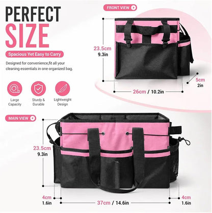 Portable Multi Cleaning Tool Bag Caddy Organizer With Waterproof Pocket Mesh Pockets Trash Holder For Home Car Supplies Storage(Pink)