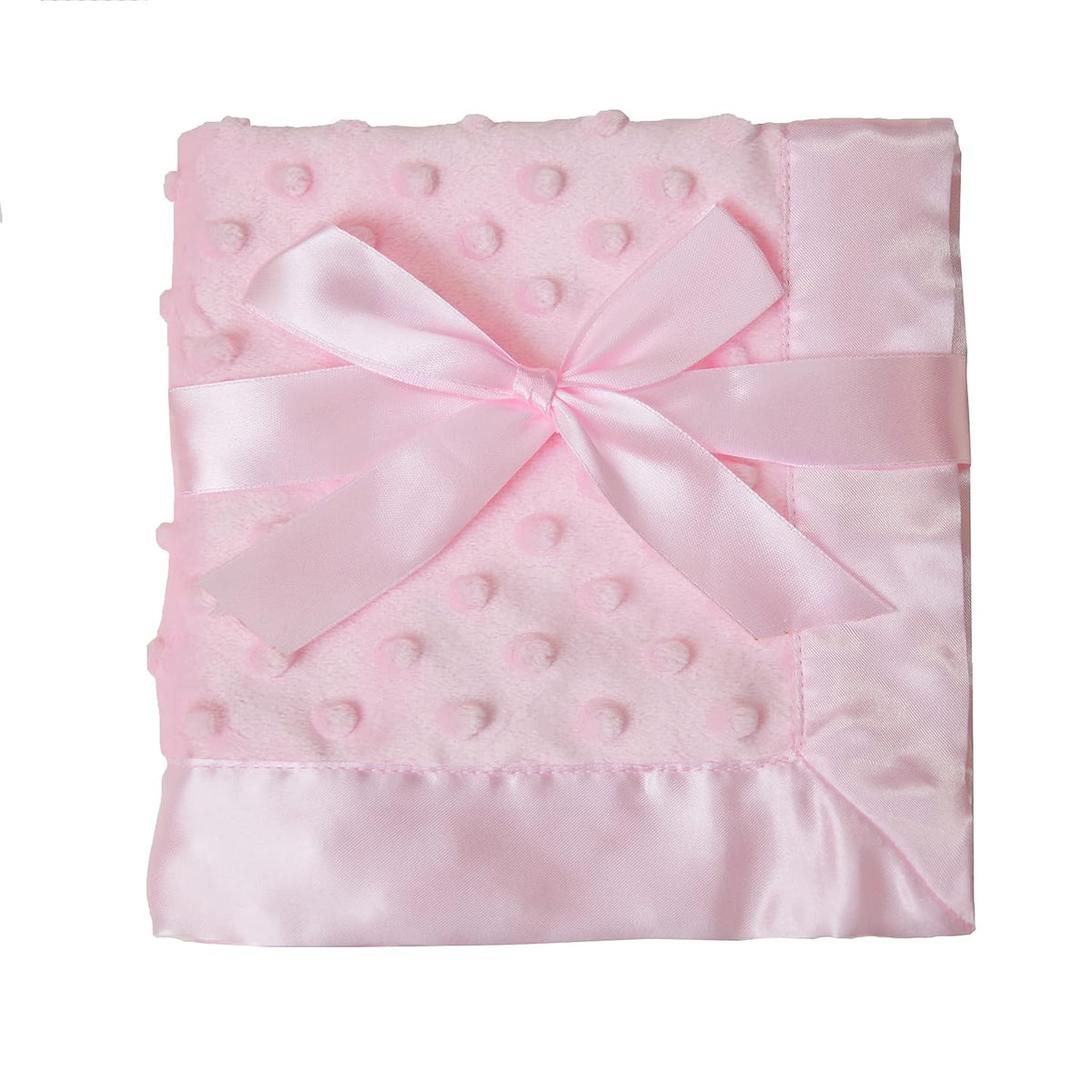 Heavenly Soft Chenille Security Blanket (14" x 14"), 2-Layer Design with Minky Dot & Silky Satin, Pink, for Boys and Girls