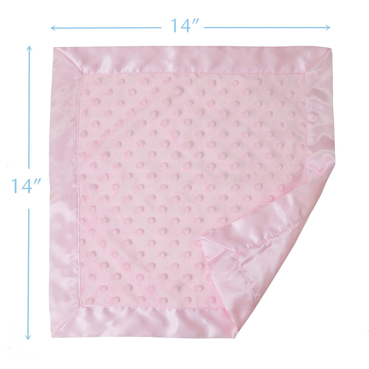 Heavenly Soft Chenille Security Blanket (14" x 14"), 2-Layer Design with Minky Dot & Silky Satin, Pink, for Boys and Girls