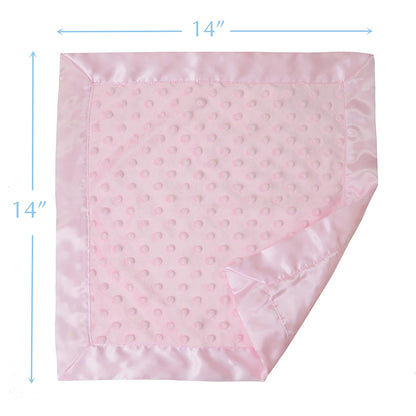Heavenly Soft Chenille Security Blanket (14" x 14"), 2-Layer Design with Minky Dot & Silky Satin, Pink, for Boys and Girls