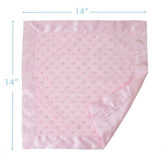 Heavenly Soft Chenille Security Blanket (14" x 14"), 2-Layer Design with Minky Dot & Silky Satin, Pink, for Boys and Girls