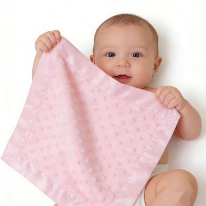 Heavenly Soft Chenille Security Blanket (14" x 14"), 2-Layer Design with Minky Dot & Silky Satin, Pink, for Boys and Girls
