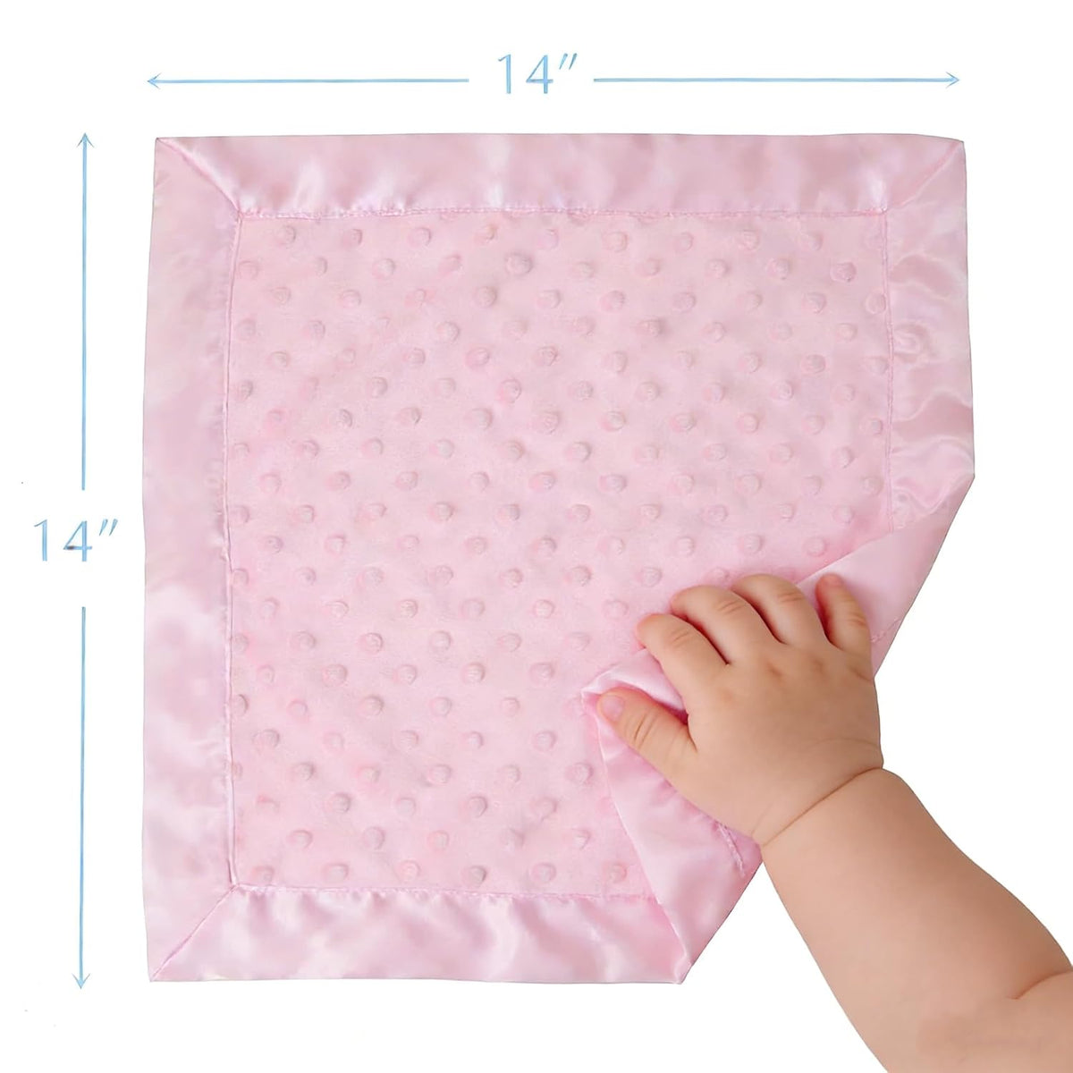 Heavenly Soft Chenille Security Blanket (14" x 14"), 2-Layer Design with Minky Dot & Silky Satin, Pink, for Boys and Girls