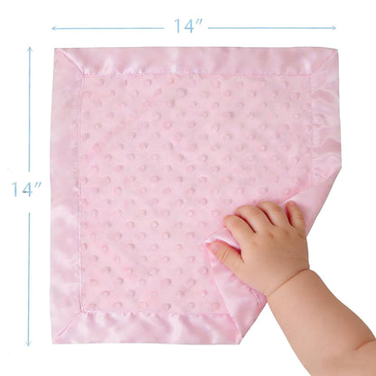 Heavenly Soft Chenille Security Blanket (14" x 14"), 2-Layer Design with Minky Dot & Silky Satin, Pink, for Boys and Girls
