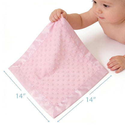 Heavenly Soft Chenille Security Blanket (14" x 14"), 2-Layer Design with Minky Dot & Silky Satin, Pink, for Boys and Girls