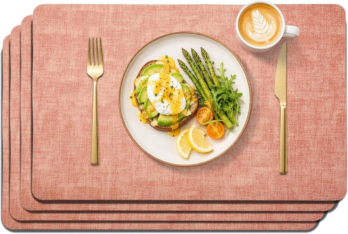 Faux Leather Placemats Set of 4, Easy to Clean, Navy Blue