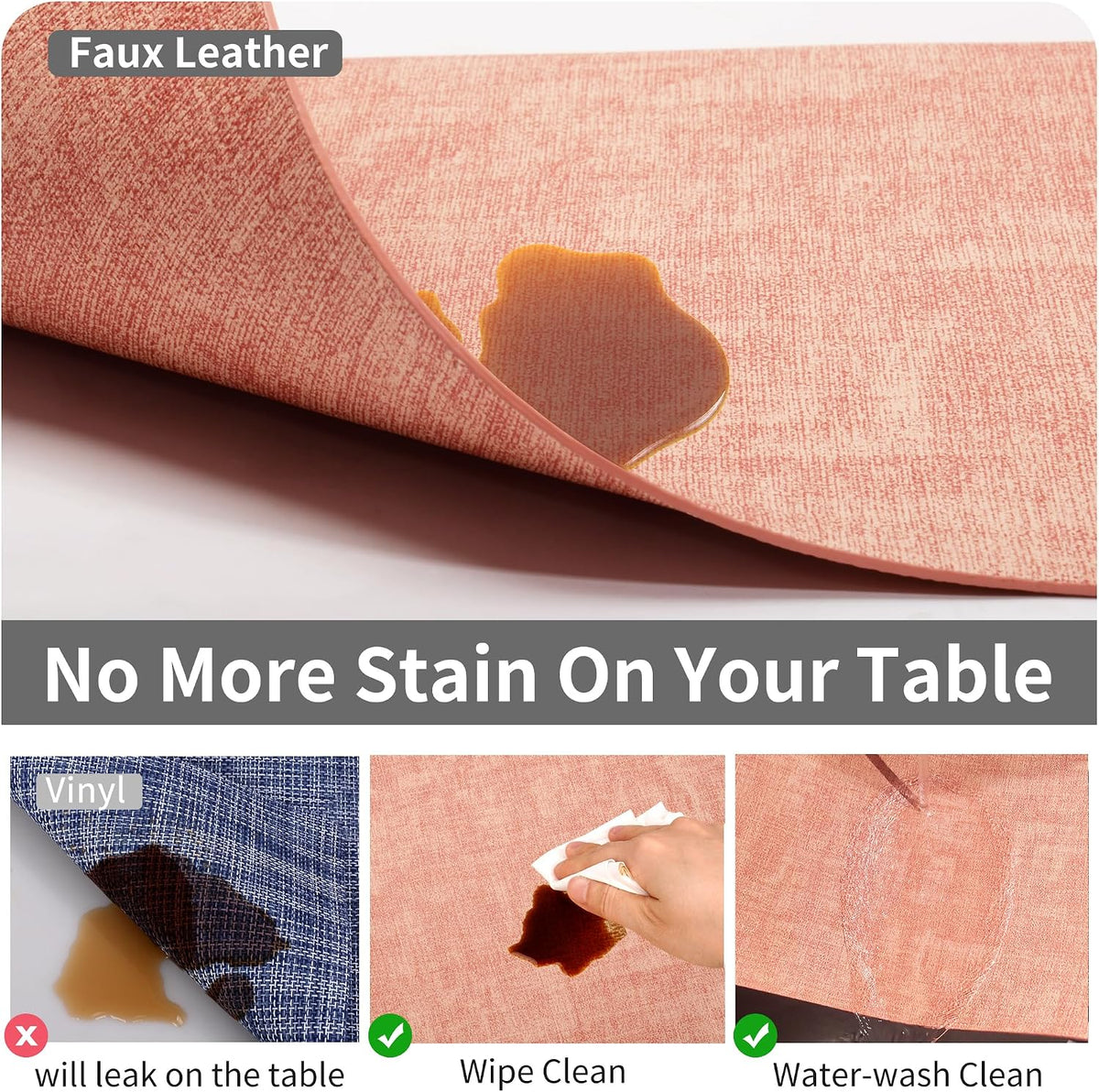 Faux Leather Placemats Set of 4, Easy to Clean, Navy Blue