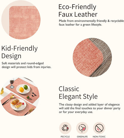 Faux Leather Placemats Set of 4, Easy to Clean, Navy Blue